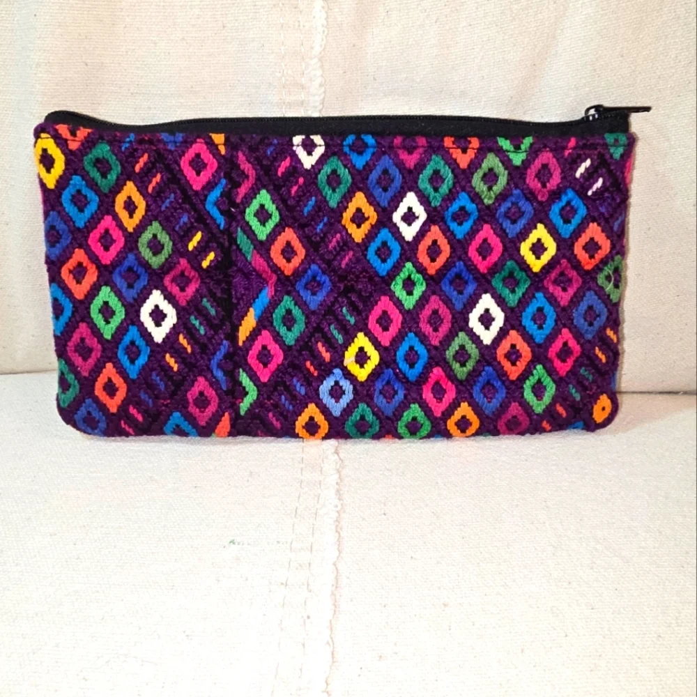 Embroidered Clutch, zipper bag, pencil pouch